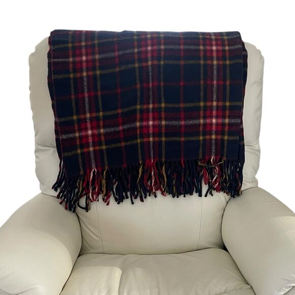 Pendleton 100% Virgin Wool Tartan Plaid Throw Blanket Navy Red Yellow USA - Picture 13 of 16